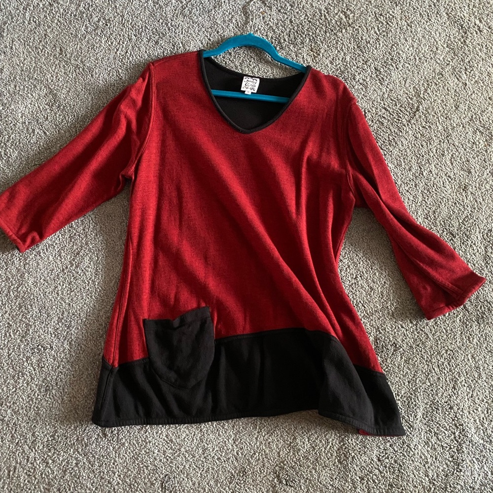 Red and black petite sweater from Parsley & Sage. Only worn 2-3 times.
